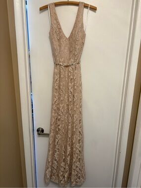 B. Smart Blush Lace V-Neck Maxi Dress